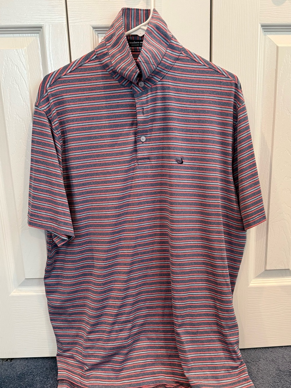 Southern Marsh Men’s Blue and Pink Striped Polo